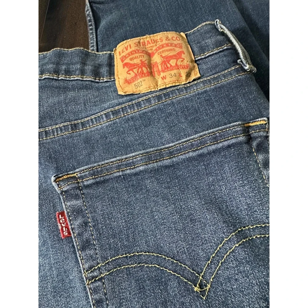 Levi's 502 Jeans Mens 34x32 Blue Denim Regular Fit Stretch Casual Everyday.